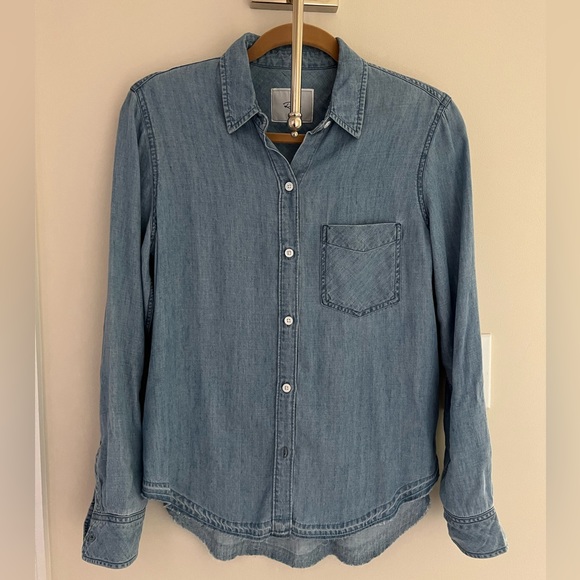 Rails Raw Hem Denim chambray Button Down Shirt size XS - Picture 5 of 14